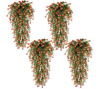 Touosy 4 Pièces Plantes Artificielles Interieur Fleur Artificielle Decoration Maison Déco Chambre Eucalyptus Camélia pour Célébration Cuisine Jardin Intérieur Décoration Extérieure (Rouge)