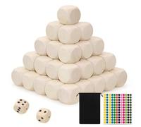 Touosy 60 Pièces Dés en Bois Non Peints Dés 6 Faces Coins Arrondis Cube en Bois avec Sac à Cordon et Autocollant à Pois Colorés pour Artisanat Bricolage et Décoration DIY (20 MM)