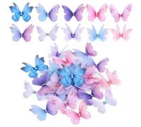 Touosy 70 Pièces Papillon Decoration avec Diamant, Stickers Muraux Decoration Chambre Fille, en Mousseline de Soie Translucide, 3D Papillon Stickers pour Fête Chambre Gâteau (Style A)