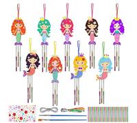 Touosy 9 Pièces Kit Bricolage Enfant Carillons Eoliens en Bois, Atelier Creatif Enfant Ensemble de Carillons Eoliens Sirène, Kits de Loisirs Créatifs pour Cadeau Anniversaire Fête Party 3-10 Ans