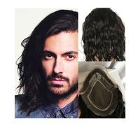 Toupee homme 8 * 10 toupet bouclé naturel 12IN de cheveux humains vierges européens for hommes postiche Mono dentelle avec PU autour des perruques Prothèses capillaires(Natural black)