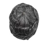 Toupee homme Postiche en cheveux humains naturels avec gris for homme, prothèse capillaire dentelle suisse, perruque indienne PU for Prothèses capillaires(1B50#)