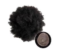 Toupet afro bou n cheveux humains de 15 cm for hommes noirs, perruque frisée crépue en dentelle française, noir 20 x 25 cm Hairline Fine