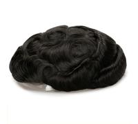 Toupet Cheveux 0.06mm Double noeuds peau Base cheveux humains hommes capillaire prothèse Invisible délié 7x9 8x10 hommes perruque système de remplacement cheveux toupet Perruque pour Homme(OFF BLACK,8