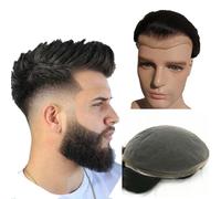 Toupet Cheveux 10*8 pièces de cheveux toupet for hommes prothèse de cheveux humains hommes système de remplacement de cheveux en dentelle suisse unités de cheveux base Perruque pour Homme(Off Black)