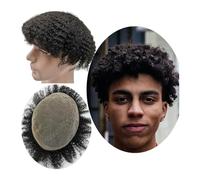 Toupet Cheveux 10 * 8 système de remplacement de cheveux for hommes 8mm Afro Curl hommes toupet pleine dentelle pièces de cheveux prothèse capillaire unités de cheveux base Perruque pour Homme