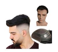 Toupet Cheveux 100% pièces de cheveux humains toupet for hommes prothèse de cheveux hommes suisse dentelle avant avec PU autour du système de remplacement de cheveux Perruque pour Homme(Jet black)
