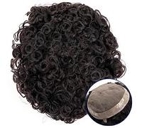Toupet Cheveux 15/20/25 mm postiche bouclée fine mono haut et périmètre PU toupet de cheveux masculins cheveux indiens brun foncé 7" systèmes de remplacement de prothèse capillaire perruque for hommes