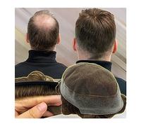 Toupet Cheveux Australian Base Toupet for homme 20,3 x 25,4 cm avec dessus en dentelle suisse et PU autour du postiche for homme 15,2 cm - Système de remplacement de cheveux humains - Prothèse capilla