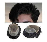 Toupet Cheveux Hommes Toupet Vague Prothèse Capillaire for Hommes Dentelle Suisse et Base PU Perruque Mâle Systèmes De Remplacement De Cheveux Humains 6" Postiches Noirs Respirants Perruque pour Homme