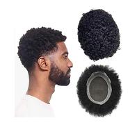 Toupet Cheveux Postiche afro bouclée for homme avec dentelle française et base en PU - Unité de système de cheveux bouclés - Prothèse capillaire durable - Densité moyenne - Cheveux humains indiens for
