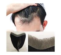 Toupet Cheveux Postiche frontale de vrais cheveux humains for hommes, postiche avec peau douce et fine, base en PU, toupet avant en forme de V, système de remplacement de cheveux naturels Perruque pou