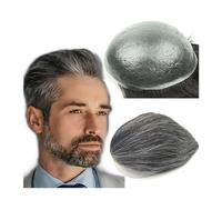 Toupet Cheveux Postiche toupet for hommes, 8x10 pièces, remplacement 100% vrais cheveux humains européens, système de peau PU Perruque pour Homme(Black add grey)