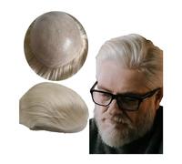 Toupet Cheveux Postiche toupet for hommes, 8x10 pièces, remplacement 100% vrais cheveux humains européens, système de peau PU Perruque pour Homme(White Blonde)