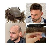 Toupet Cheveux Postiches for hommes 0,04~0,06 mm peau mince V-loop cheveux humains hommes toupet système de remplacement de cheveux Remy avec base en PU prothèse de cheveux masculins durables Perruq