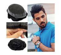 Toupet Cheveux Système de remplacement de cheveux humains for hommes, toupet de 6 pouces avec base de 8x10 pouces, dentelle suisse et Pu autour de l'unité de cheveux for hommes, pièces de cheveux, pro