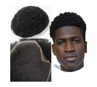 Toupet Cheveux Toupet Afro noir de jais #1 for hommes, postiche de remplacement 8x10, 100% vrais cheveux humains européens, système de dentelle Perruque pour Homme