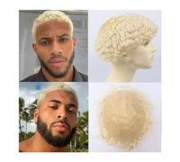 Toupet Cheveux Toupet de cheveux afro crépus bouclés for hommes noirs 8 "x 10" système de cheveux humains à base de dentelle complète # 613 blond 6 mm toupet for hommes bouclés postiche de remplacemen