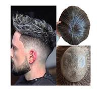Toupet Cheveux Toupet for hommes 0,04-0,06 mm mince peau PU unité de prothèse de cheveux masculins 1B # noir cassé avec couleur grise perruque de cheveux humains réels système de cheveux raides for ho