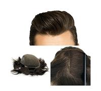 Toupet Cheveux Toupet for hommes Brun foncé 2# Morceau de cheveux humains 8 × 10" Lace Front avec base en peau PU Toupet for hommes Ligne de cheveux naturelle Système de remplacement de cheveux respir