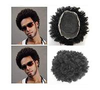 Toupet Cheveux Toupet for hommes en dentelle complète Unités de système de cheveux afro bouclés Respirant Prothèse de cheveux masculins Cheveux humains bouclés # 1B Couleur Afro Curl Toupet for hommes
