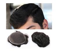 Toupet Cheveux Toupet for hommes postiches marron foncé, vrais cheveux humains, prothèse 8x10 pouces, dentelle suisse fine, toupet for hommes, système de remplacement de cheveux doux et respirant Perr