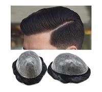 Toupet Cheveux V-Loop Injection Skin Men Toupet Système de cheveux humains durable for hommes 0,1-0,12 mm Peau fine Base en PU Prothèse de cheveux masculins 8 × 10" Postiches for hommes noirs respiran