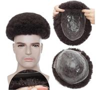 Toupet de cheveux for hommes Toupet afro for hommes noirs, 6 mm Afro Kinky Curl Perruque de cheveux for hommes 8X10" Base en PU complète Boucle en V Prothèses de cheveux masculins Densité de 130% Unit