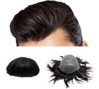 Toupet de cheveux for hommes, toupet de cheveux humains en peau PU fine de 8x10 pouces, 2 postiches de cheveux brun foncé for hommes, perruque de cheveux à boucle en V, système de remplacement de chev