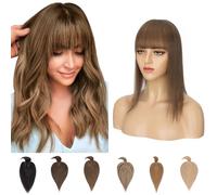 Toupet Femme Cheveux Humain Avec Frange - 12 Pouces, Densité 150% - 7 X 13CM Complément Capillaire Femme Extension A Clips In Toppers, #4 Châtain