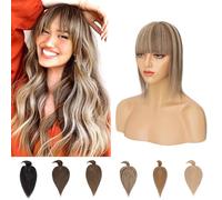 Toupet Femme Cheveux Humain Avec Frange - 12 Pouces, Densité 150% - 7 X 13CM Complément Capillaire Femme Extension A Clips In Toppers, #4P27 Châtain & Blond Foncé