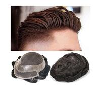 Toupet For Homme Prothèse De Cheveux Humains French Lace Front And Top With PU Thin Skin Perimeter Men Toupee Dark Brown Natural Indian Hair Replacement System Unit(COLOR 2-110%,6x9)