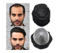 Toupet For Hommes Base En PU Système De Cheveux Humains Indien Injecté 0.10-0.12mm Peau Mince For 6 "vague Naturelle Postiches(30mm Wave-Color 1B-120%,8x10)