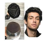 Toupet For Hommes Vrais Cheveux Humains Postiches De Remplacement Dentelle Française Center PU Autour La Prothèse Masculins Unité Vague Naturelle(1#-120%,7x9)