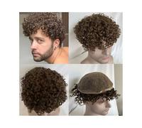 Toupet Homme Perruque Afro Curly Men Toupee #4 Perruques de cheveux humains de couleur marron foncé 8x10 pouces Postiche en dentelle suisse complète 7" Système de remplacement de cheveux européens Sys