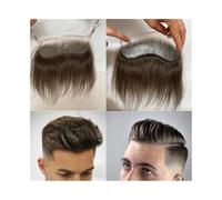Toupet Homme Postiche frontal invisible en dentelle for homme, 4 cm x 18 cm, postiche en PU avec dentelle frontale, 7#, marron, HD, for systèmes de remplacement en retrait Système Remplacement Cheveu
