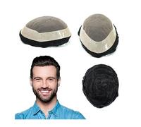 Toupet Homme Postiches mono fins durables, prothèse de cheveux masculins, 6 pouces, toupet de cheveux humains Remy # 1B, systèmes de remplacement de cheveux noirs, densité 130%, perruque naturelle for