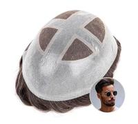 Toupet Homme Prothèse capillaire for homme en dentelle française respirante avec périmètre en PU Toupee for homme Système de cheveux humains Postiche for homme 0,06-0,08 mm Prothèse capillaire for hom