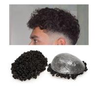 Toupet Homme Prothèse capillaire for hommes en cheveux humains, postiche for hommes à peau fine en PU de 0,12 à 0,14 mm, système de remplacement de cheveux afro bouclés de 6 pouces Système Remplacemen