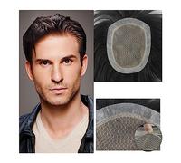 Toupet Homme Toupet de remplacement for hommes postiche fait à la main toupet de cuir chevelu biologique prothèse de cheveux humains masculins systèmes de cheveux raides naturels respirants perruque f