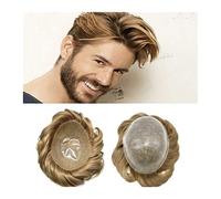 Toupet Homme Toupet for hommes, vrais cheveux européens doux, 0,1-0,12 mm, silicone durable, base injectée en PU, cheveux courts de 6 pouces, densité 120%, système de cheveux humains for hommes Systè