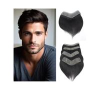 Toupet hommes Postiche en cheveux humains for hommes, fin et invisible, en forme de V, 0,06 mm Perruques Toupee Cheveux(16cmx2cm)