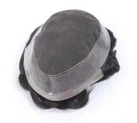 Toupet hommes Postiche for homme en cheveux humains avec dentelle française au centre et système de remplacement de cheveux raides #1B Perruques Toupee Cheveux(7x10)