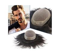 Toupet hommes Postiche for homme, postiche respirant avec revêtement PU autour des cheveux naturels, prothèse capillaire masculine Perruques Toupee Cheveux(1#,7x9)