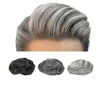 Toupet Perruque en V pour homme pour peau fine, pour homme, toupet, ligne de cheveux naturelle, cheveux humains Remy, gris, 0,03 mm, système capillaire pour homme (18L#)