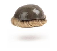 Toupet pour homme - Peau fine - Prothèse de cheveux masculins - Base en polyuréthane souple - Toupet pour homme - Double nœud, racines brunes, blond ombré, perruque postiche, système de cheveux