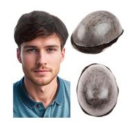 Toupet pour hommes Choix hommes toupet 0.12 cm système capillaire indien perruque de cheveux humains noeuds cheveux noirs brun prothèse homme postiche perruque Perruques(Brown,8x10)