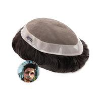 Toupet pour hommes Hommes cheveux toupet Mono NPU perruque de cheveux humains système de cheveux indiens vague droite postiche hommes capillaire prothèse délié Perruques(Brown,6x8)