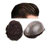 Toupet pour hommes Hommes toupet peau mince complet PU 0.12 cm système de cheveux indien perruque de cheveux humains noir et brun prothèse homme postiche Perruques(Black,7x9)