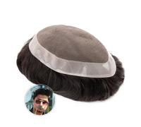 Toupet pour hommes Hommes toupet perruques de cheveux humains Fine capillaire prothèse droite vague naturelle Remy système de cheveux mâle toupet cheveux Perruques(5x7)